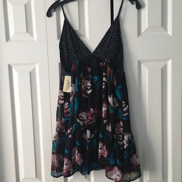 Forever 21 Black Flowered Spaghetti Strap Dress M - Picture 2 of 8
